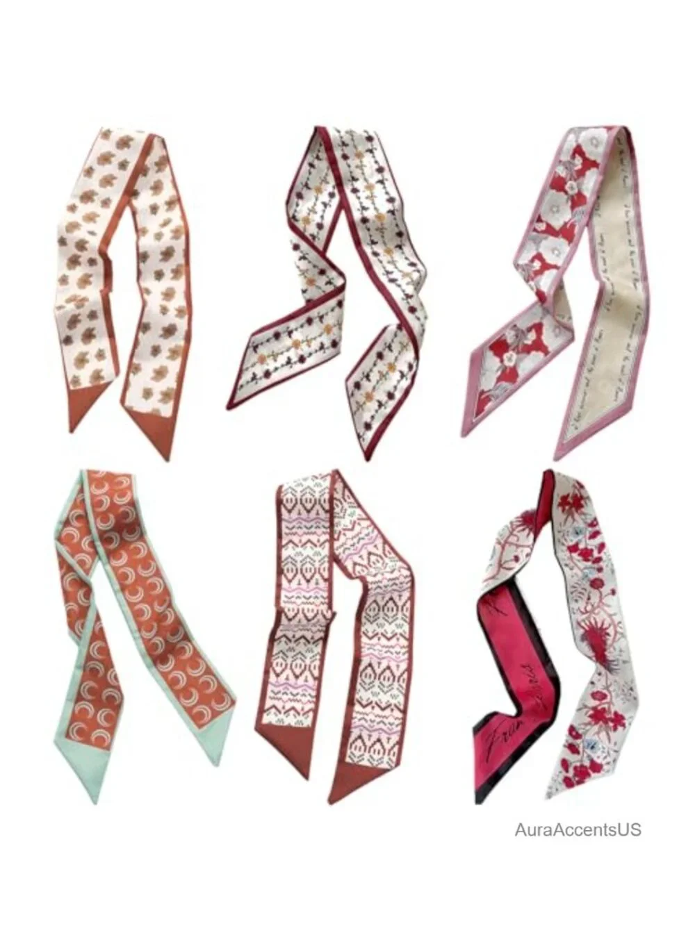 Multifunctional Satin Polyester Fashion Scarves, 6-Pack for Hair, Bag, Neck